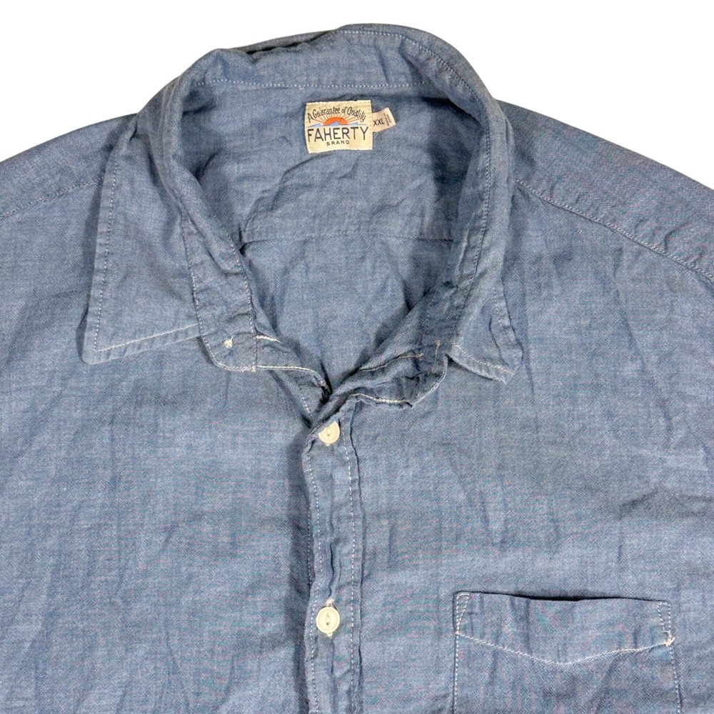Faherty Brand Mens XXL Blue Short‎ Sleeve Button Down Casual Shirt